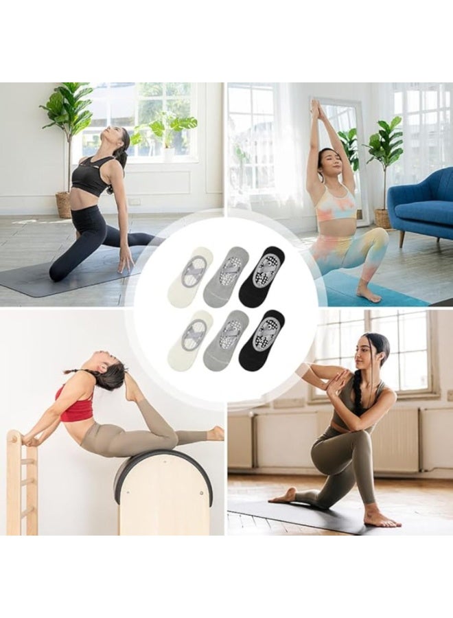 LYNLYN 5 Pairs Yoga Grip Socks for Women, Non-Slip Pilates Socks with Straps, Combed Cotton Anti-Skid Barre Ballet Workout Socks in Black White Grey - Image 2